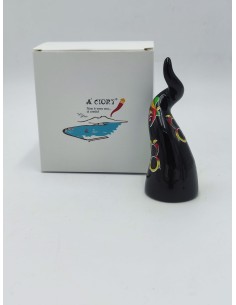 Corno portafortuna nero con decoro carte napoletane, ceramica H 11 cm | A Ciort -A CIORT