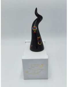 Corno portafortuna nero con decoro carte napoletane, ceramica H 16 cm | A Ciort -A CIORT