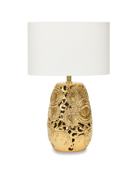 Lampada da tavolo Kyoto in ceramica traforata oro, 28x42 cm | Henriette -HENRIETTE