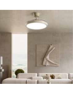 Ventilatore da soffitto Myra a 3 pale a scomparsa, LED 30 W CCT, sabbia opaco | Perenz -PERENZ