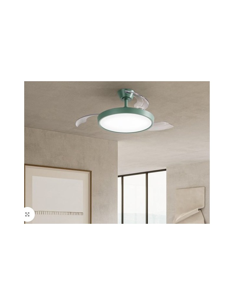 Ventilatore da soffitto Myra 3 pale a scomparsa, LED 30 W CCT, verde petrolio opaco | Perenz -PERENZ