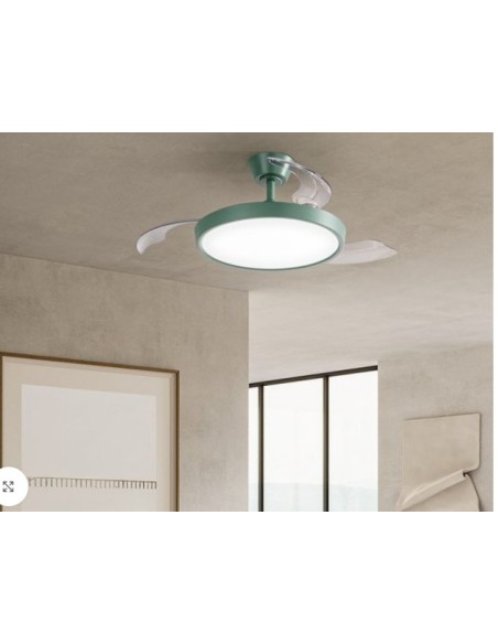 Ventilatore da soffitto Myra 3 pale a scomparsa, LED 30 W CCT, verde petrolio opaco | Perenz -PERENZ