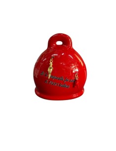 Campanella portafortuna rossa con scritta e pendenti oro in ceramica dipinta a mano, H 10,5 cm | A Ciort -A CIORT