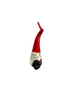 Corno rosso mini con targhetta beige e maschera di Pulcinella nera in ceramica, H 10 cm | A Ciort -A CIORT