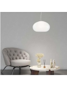 Sospensione Casper Ø 55 cm in vetro soffiato bianco latte e metallo bianco | Top Light -TOP LIGHT