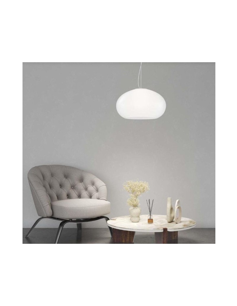 Sospensione Casper Ø 55 cm in vetro soffiato bianco latte e metallo bianco | Top Light -TOP LIGHT