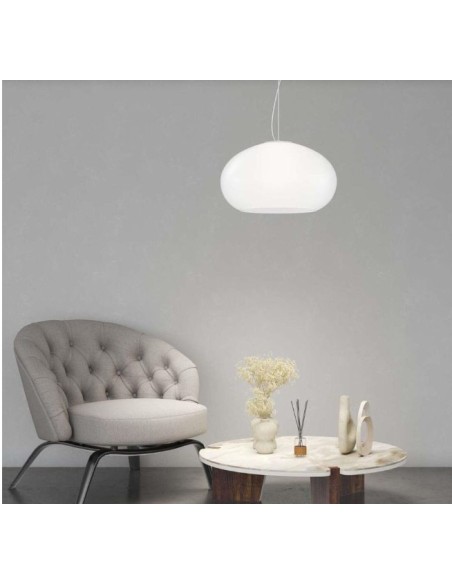 Sospensione Casper Ø 55 cm in vetro soffiato bianco latte e metallo bianco | Top Light -TOP LIGHT