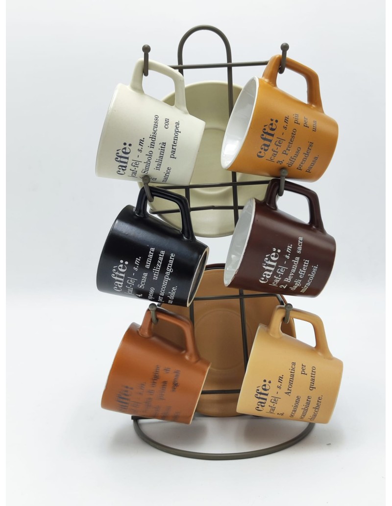 Victionary Choco set 6 tazzine caffè in gres con piattini e stand metallo | Villa d'Este -VILLA D' ESTE