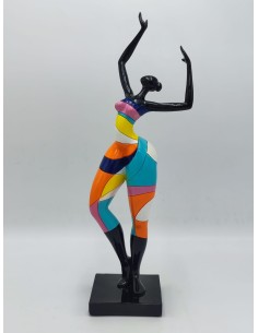 Statua Dance Rubic donna in resina con vestito a linee colorate, H 38 cm | Mauro Ferretti -MAURO FERRETTI