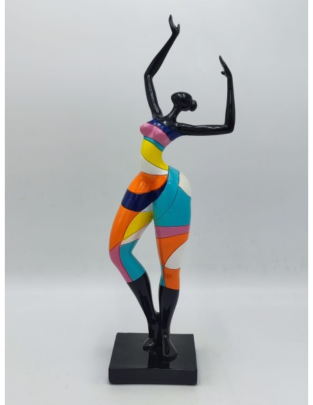 Statua Dance Rubic donna in resina con vestito a linee colorate, H 38 cm | Mauro Ferretti -MAURO FERRETTI