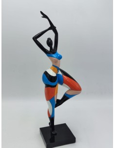 Statua Dance Rubic donna in resina con vestito a linee colorate, H 38,5 cm | Mauro Ferretti -MAURO FERRETTI