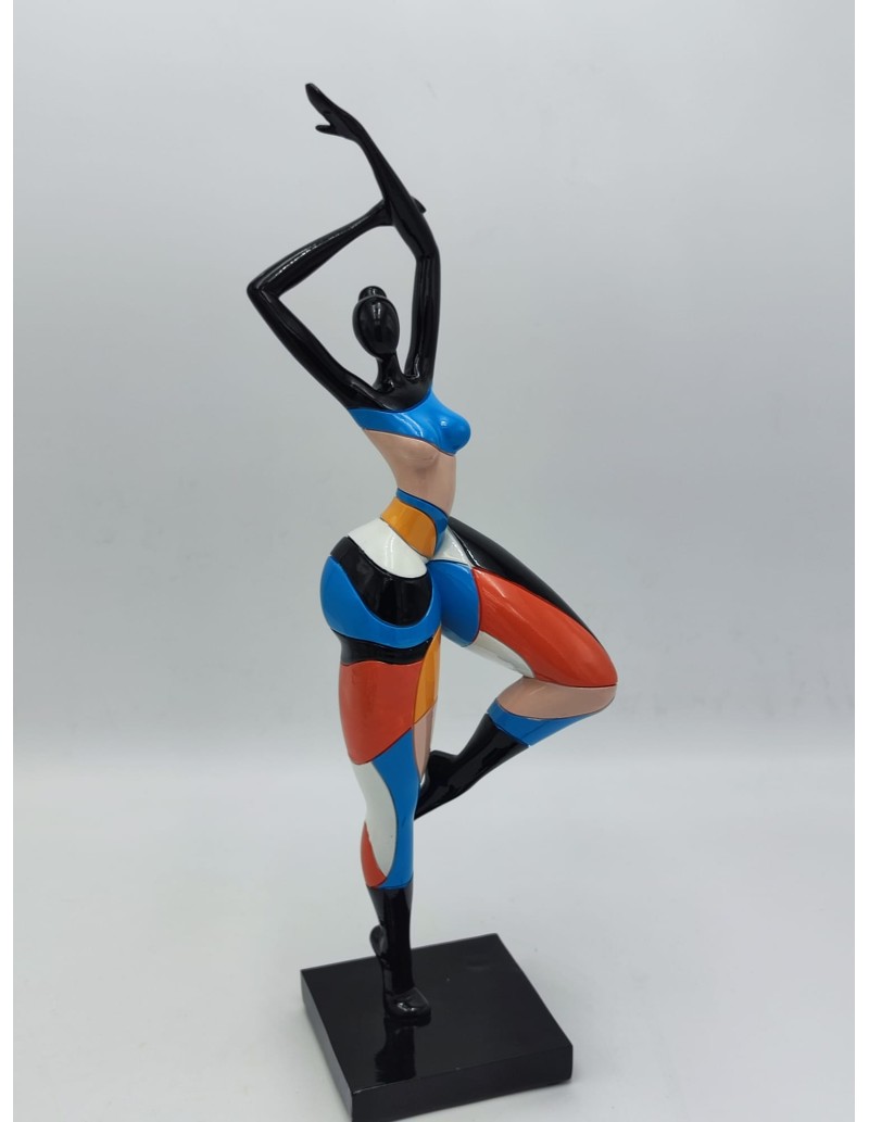 Statua Dance Rubic donna in resina con vestito a linee colorate, H 38,5 cm | Mauro Ferretti -MAURO FERRETTI