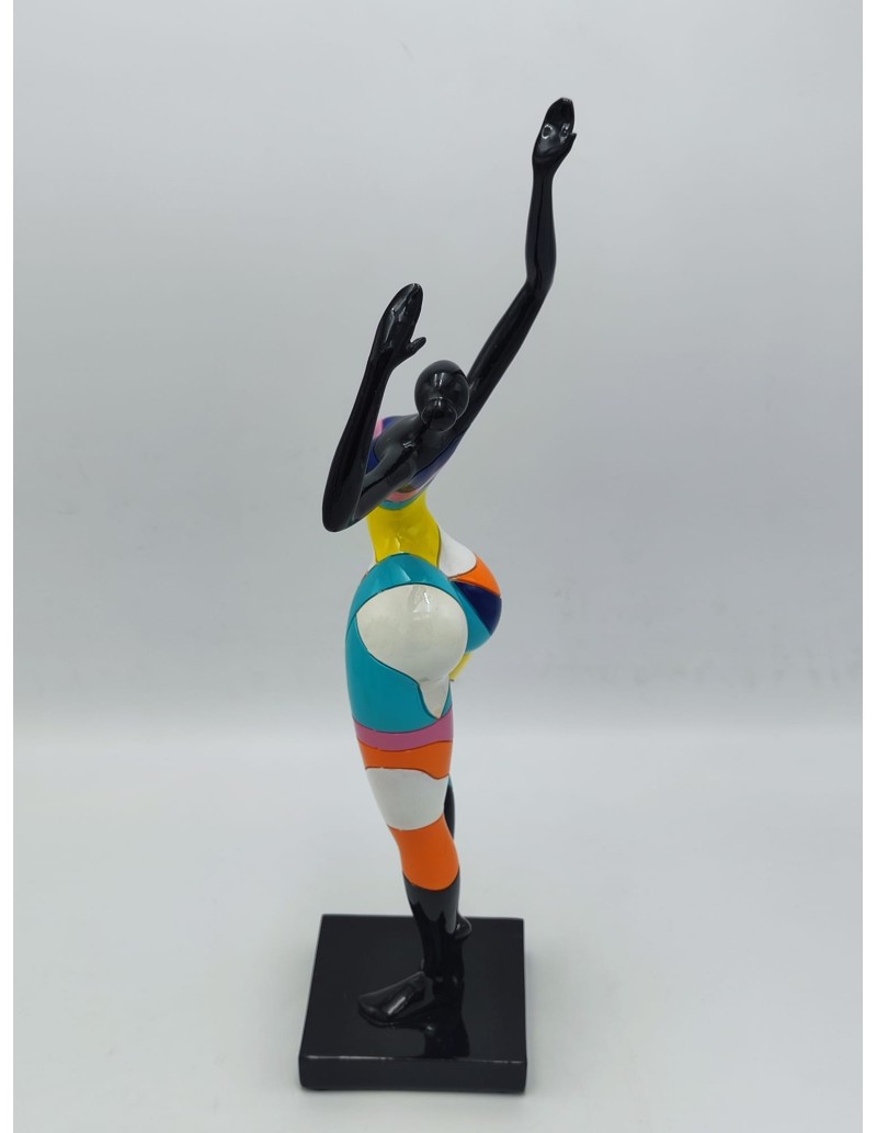Statua Dance Rubic donna in resina con vestito a linee colorate, H 38 cm | Mauro Ferretti -MAURO FERRETTI