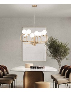 Lampada a sospensione Jeppy oro con 9 sfere in vetro soffiato bianco, G9 | Ondaluce -ONDALUCE
