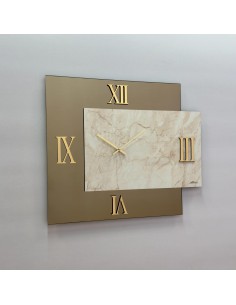 Orologio da parete Mirka 80x90 cm in vetro bronzo e laminato effetto marmo avorio | Abitarte -ABITARTE