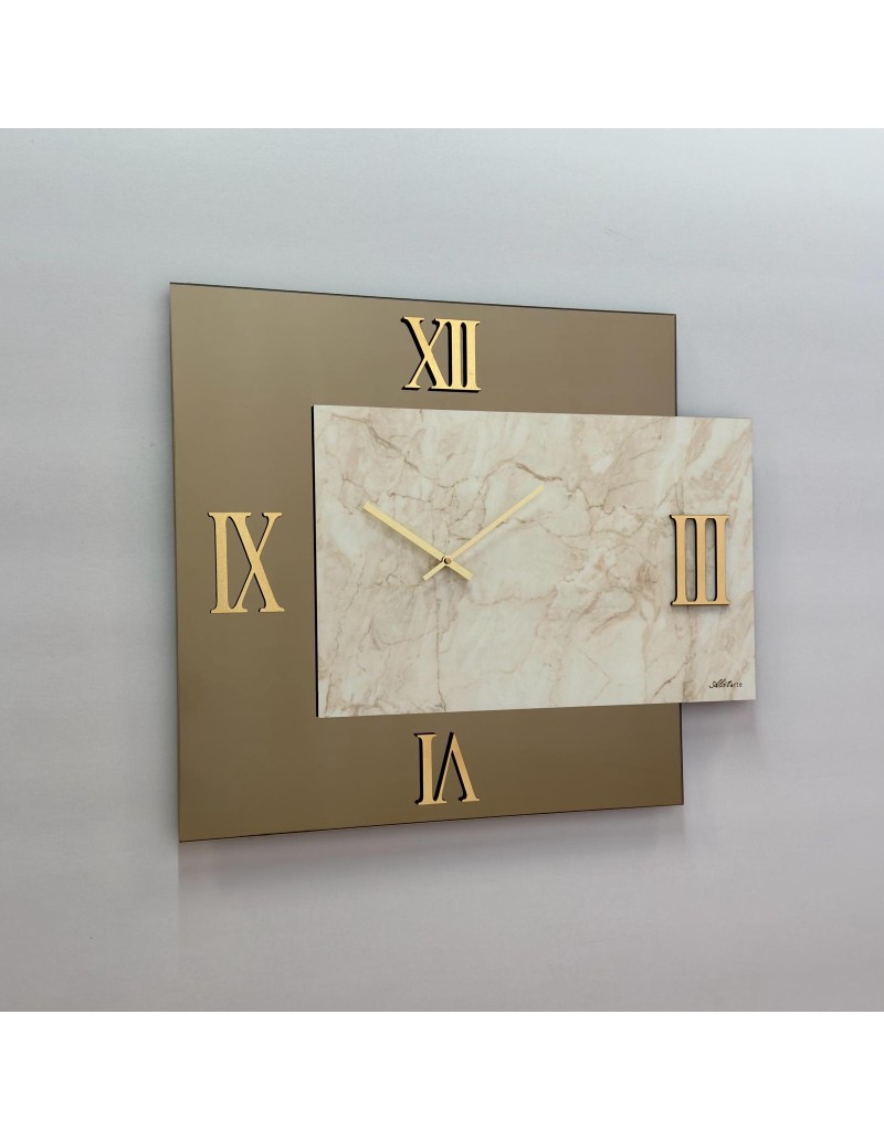 Orologio da parete Mirka 80x90 cm in vetro bronzo e laminato effetto marmo avorio | Abitarte -ABITARTE