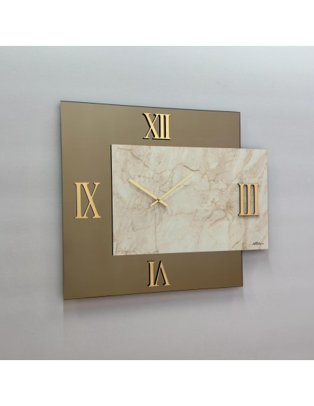 Orologio da parete Mirka 80x90 cm in vetro bronzo e laminato effetto marmo avorio | Abitarte -ABITARTE