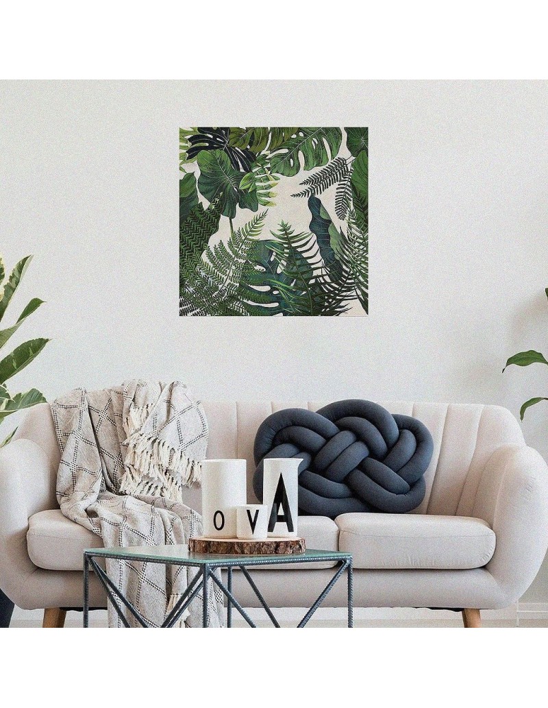 Quadro Esplosione Tropicale 90x90 cm foglie di giungla, dipinto a mano su tela | Agave -AGAVE