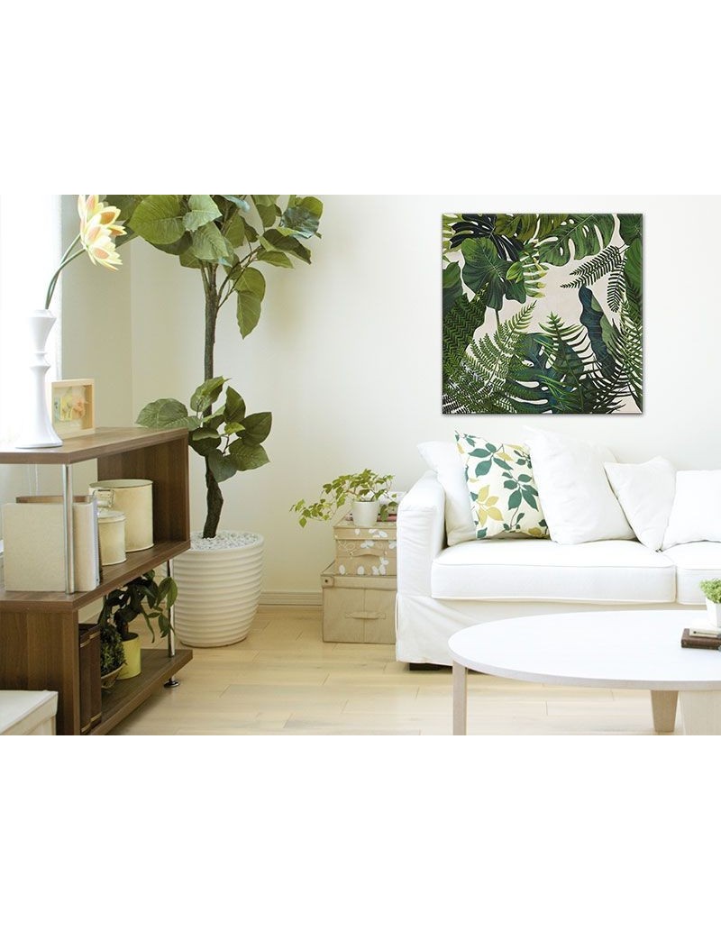 Quadro Esplosione Tropicale 90x90 cm foglie di giungla, dipinto a mano su tela | Agave -AGAVE