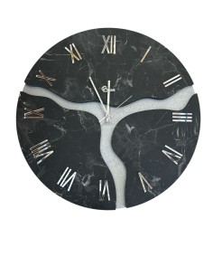 Orologio da parete sagomato Ø 50 cm in MDF effetto marmo Brasile nero, numeri cromo | Brindicci -BRINDICCI