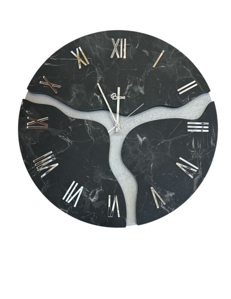 Orologio da parete sagomato Ø 50 cm in MDF effetto marmo Brasile nero, numeri cromo | Brindicci -BRINDICCI