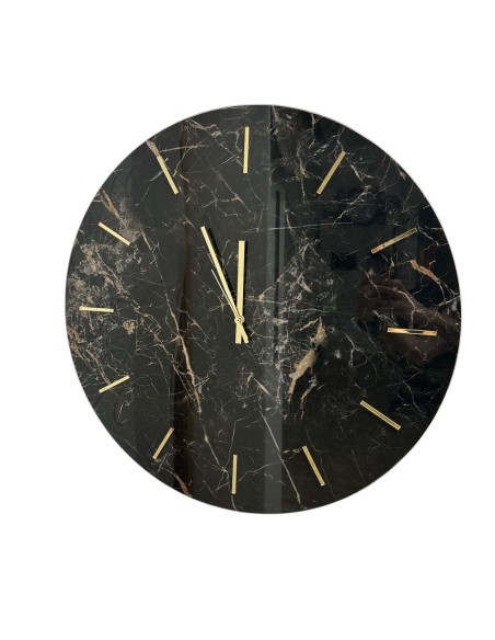 Orologio da parete Porto Venere Ø 60 cm in marmo nero venato tortora, lancette oro | Brindicci -BRINDICCI