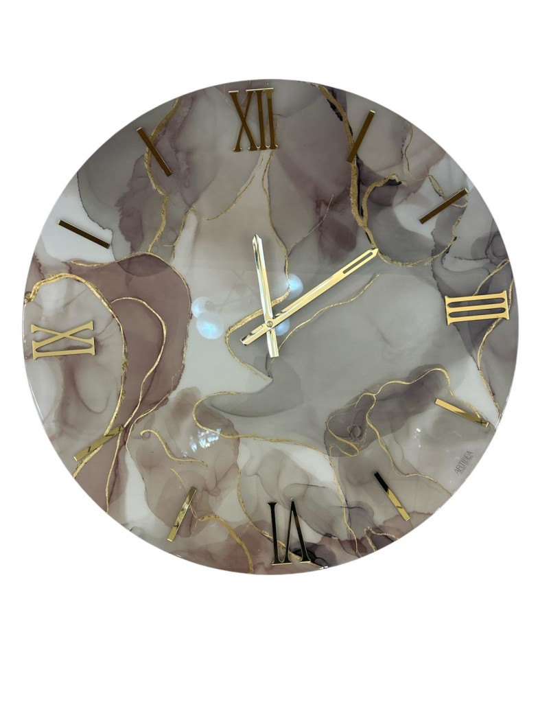 Orologio da parete Sahara Ø 40 cm in resina effetto marmo rosa e grigio, oro | Artidea -ARTIDEA