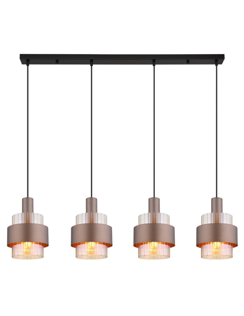 Sospensione Milley a 4 pendenti in vetro ambra e metallo nero satinato | Globo Lighting -GLOBO LIGHTING
