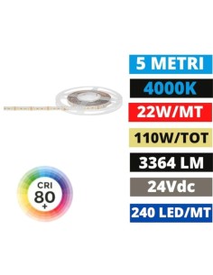 Bobina strip LED 5 m 22 W/m 24 V 4000 K, 3.364 lm/m, dimmerabile | Gea Luce -GEA LUCE