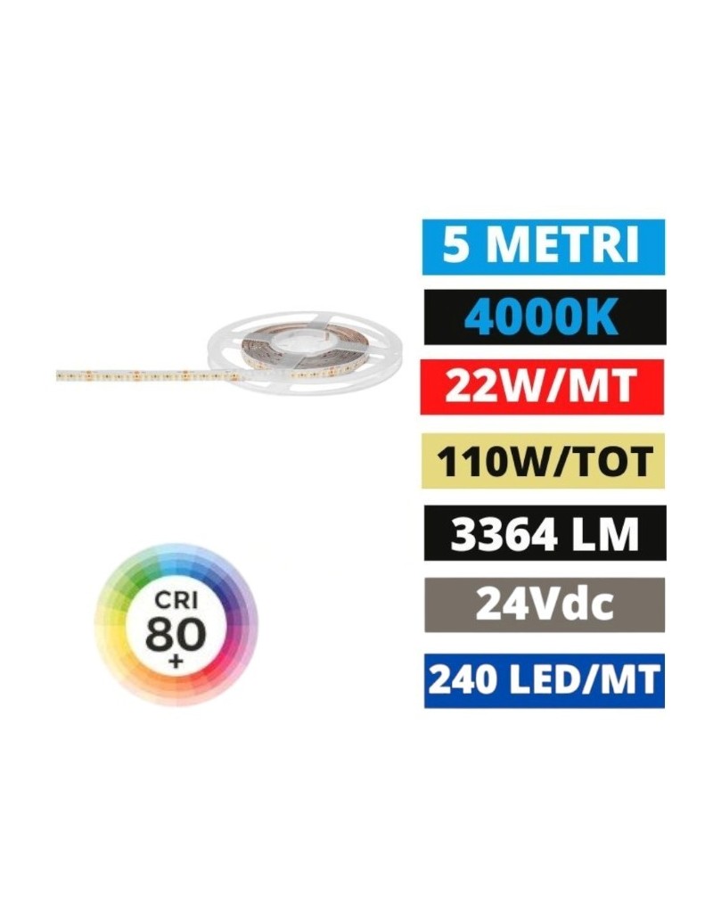 Bobina strip LED 5 m 22 W/m 24 V 4000 K, 3.364 lm/m, dimmerabile | Gea Luce -GEA LUCE