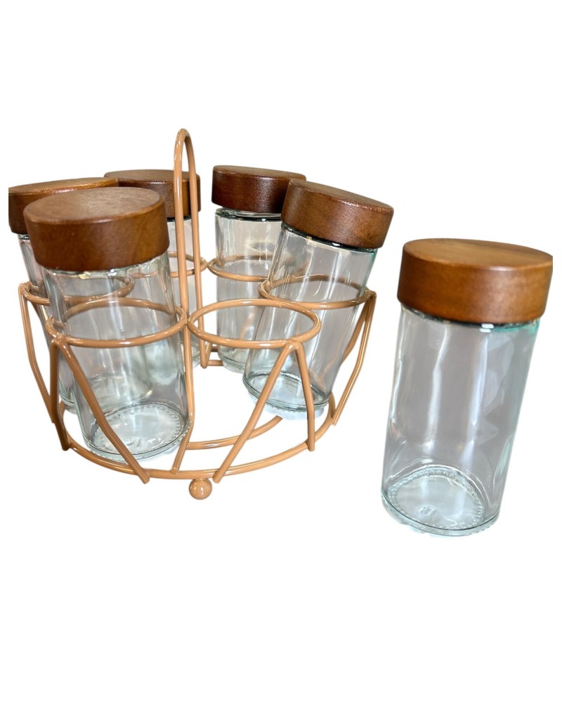 Set spezie in vetro con coperchio in acacia 90 ml | Villa d'Este -VILLA D' ESTE