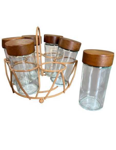 Set spezie in vetro con coperchio in acacia 90 ml | Villa d'Este -VILLA D' ESTE