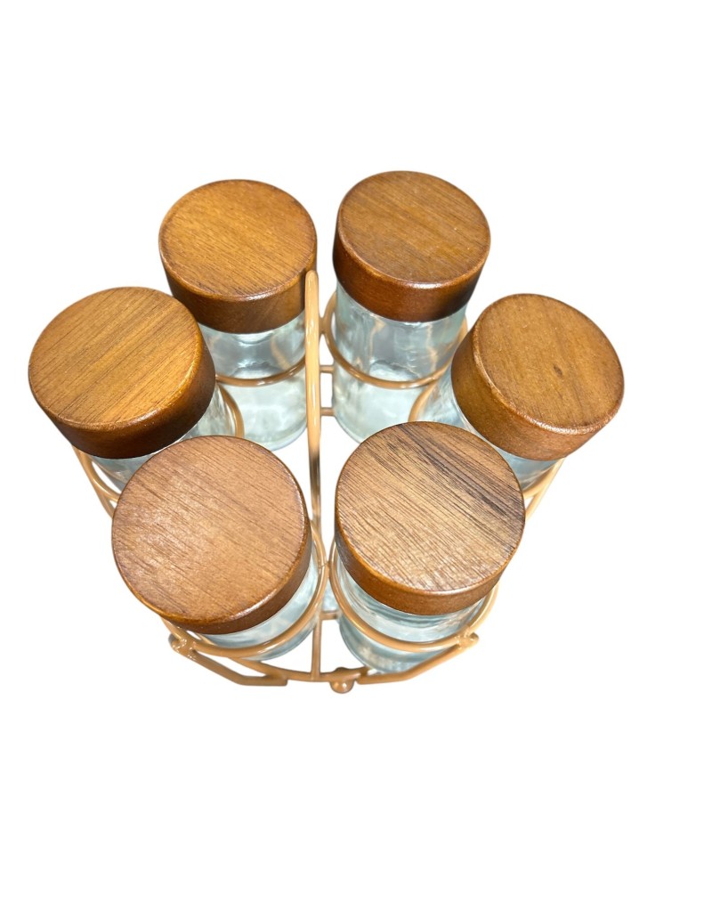 Set spezie in vetro con coperchio in acacia 90 ml | Villa d'Este -VILLA D' ESTE