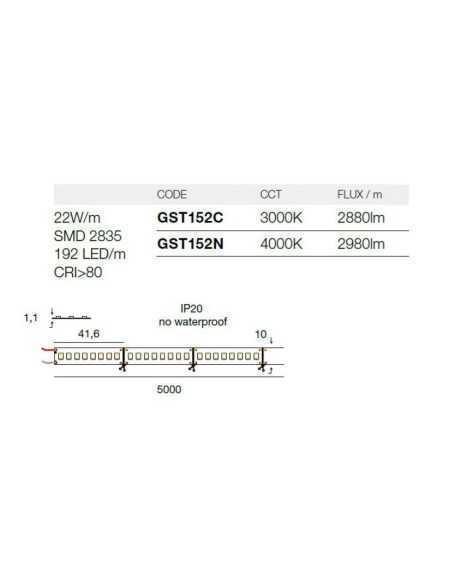 Bobina strip LED 5 m dimmerabile 22 W/m 4000 K, 192 LED/m, IP20 | Gea Luce -GEA LUCE