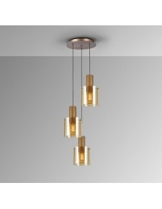 Lampada a sospensione Venize 3 pendenti in vetro ambra e rame satinato, E27 | Schuller -SCHULLER