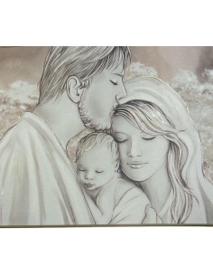 Capezzale in tela con soggetto sacro e cornice bianca 90x60 cm, decorato a mano | Artidea -ARTIDEA