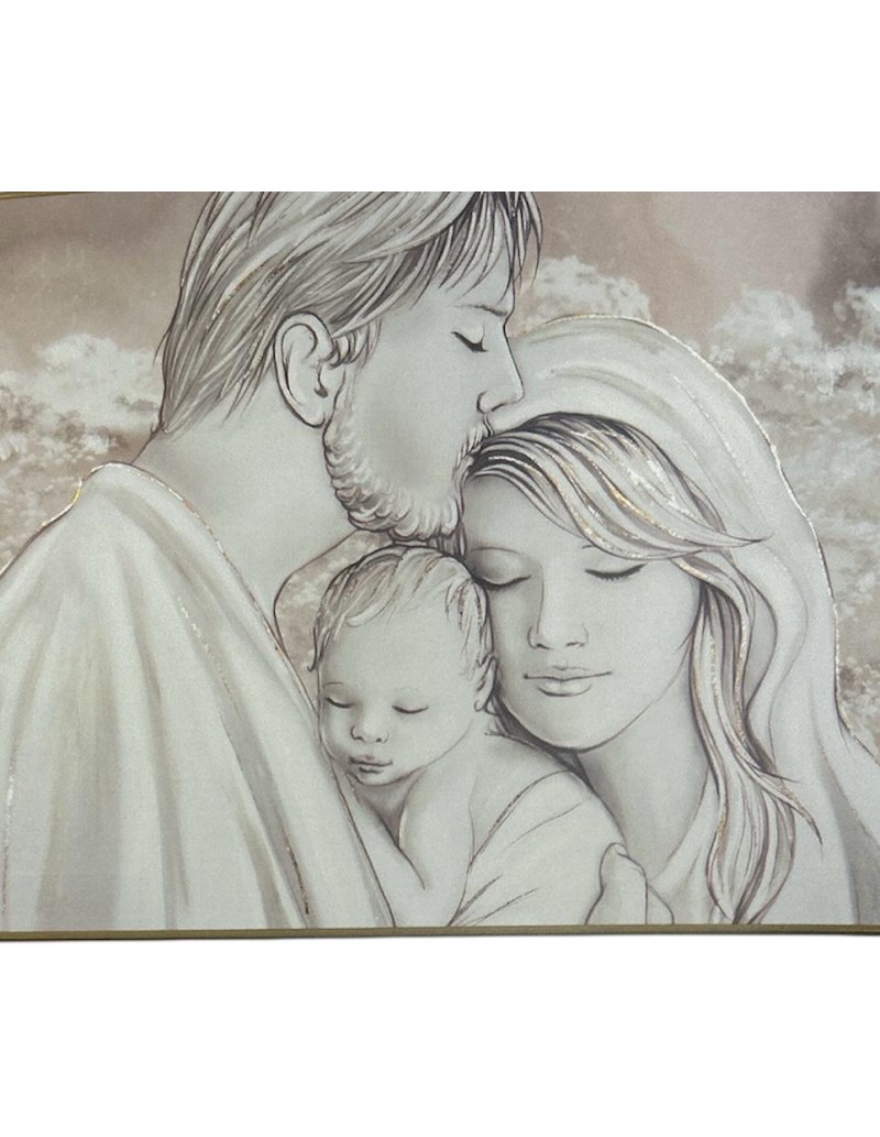 Capezzale in tela con soggetto sacro e cornice bianca 90x60 cm, decorato a mano | Artidea -ARTIDEA