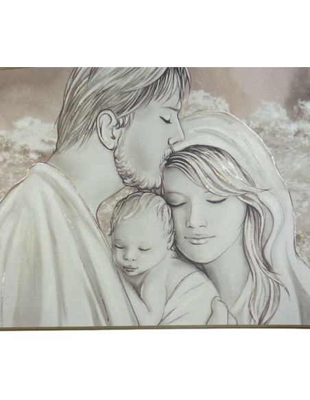 Capezzale in tela con soggetto sacro e cornice bianca 90x60 cm, decorato a mano | Artidea -ARTIDEA