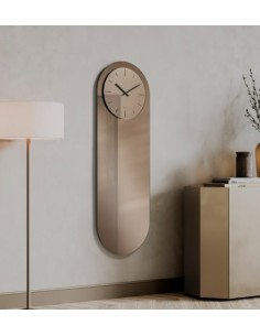 Orologio da parete Omega 50x150 cm in vetro bronzo con specchio, numeri e lancette nere | Abitarte -ABITARTE