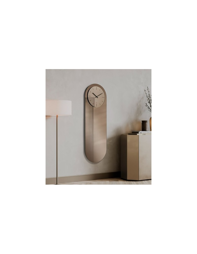 Orologio da parete Omega 50x150 cm in vetro bronzo con specchio, numeri e lancette nere | Abitarte -ABITARTE