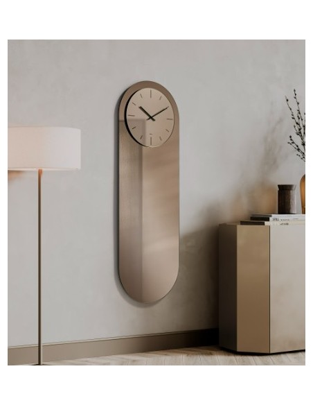 Orologio da parete Omega 50x150 cm in vetro bronzo con specchio, numeri e lancette nere | Abitarte -ABITARTE