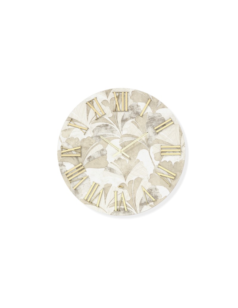 Orologio da parete Crisanzio Ø 60 cm in legno e parato beige chiaro, numeri e lancette oro | Abitarte -ABITARTE