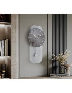 Orologio da parete Ondalux 40x80 cm in vetro fumé con pendolo, argento | Abitarte -ABITARTE