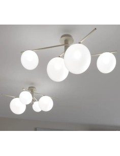 Sospensione o plafoniera Boomerang a 4 luci in metallo sabbia e vetro bianco | Top Light -TOP LIGHT 2