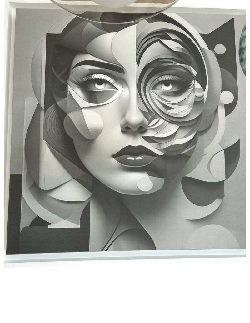 Quadro su tela 86x86 cm con immagine in bianco e grigio e cornice bianca | Abitarte -ABITARTE
