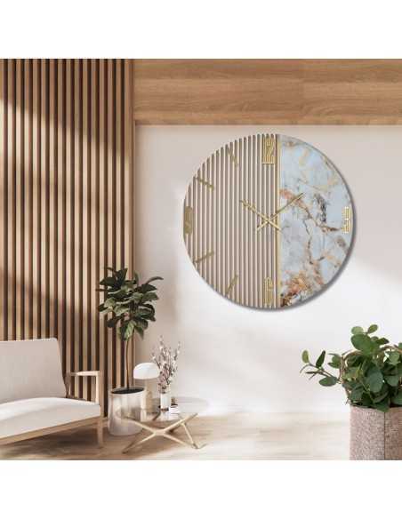 Orologio da parete Frida Ø 80 cm in legno cannettato laccato, effetto marmo | Artidea -ARTIDEA