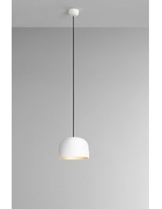 Lampada a sospensione Yelmo Ø 22 cm in metallo bianco opaco e oro, cavo nero, E27 | Perenz -PERENZ