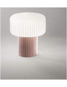 Lumetto da appoggio Otty in ceramica plissettata tortora con vetro bianco, G9 | Perenz -PERENZ