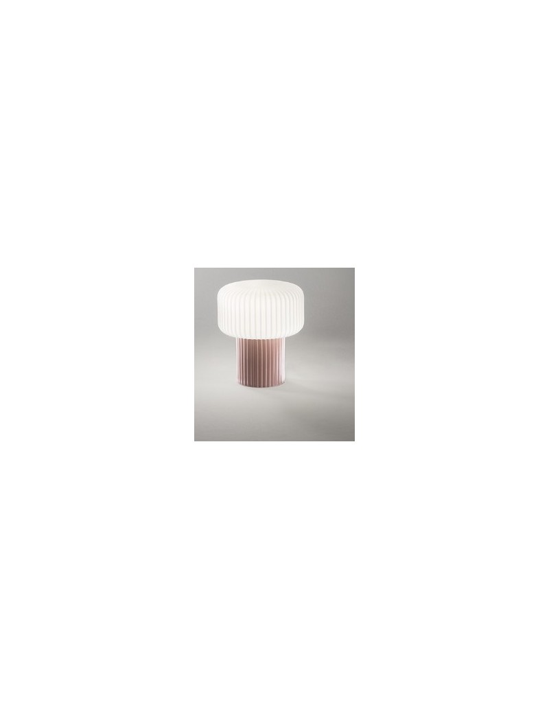Lumetto da appoggio Otty in ceramica plissettata tortora con vetro bianco, G9 | Perenz -PERENZ