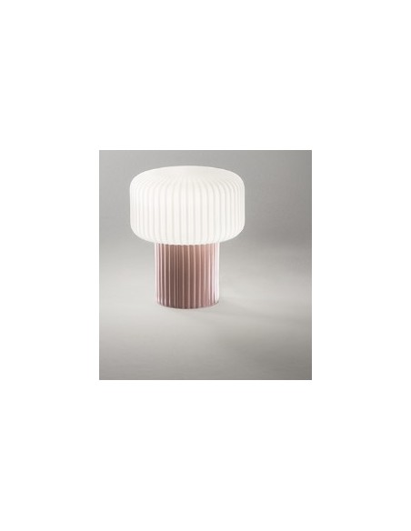 Lumetto da appoggio Otty in ceramica plissettata tortora con vetro bianco, G9 | Perenz -PERENZ